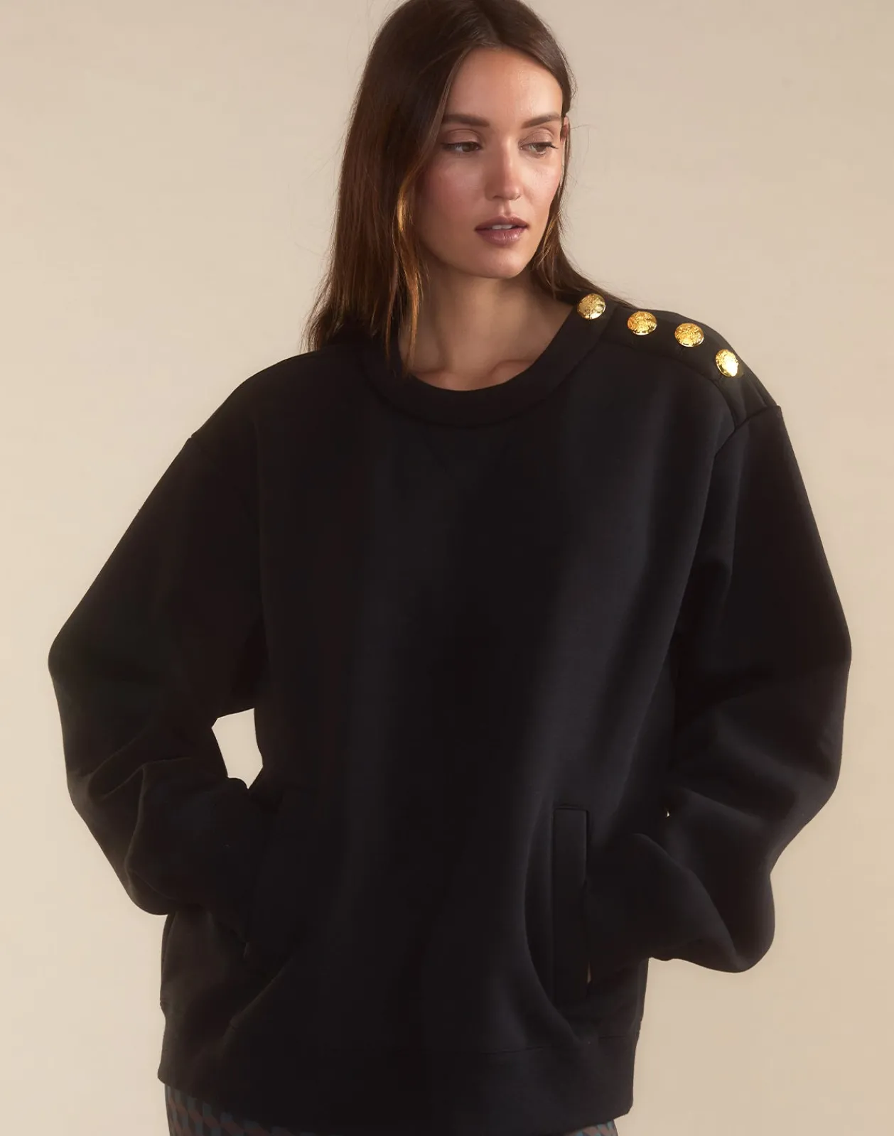 Best Cynthia Rowley Button Up Sweatshirt BLACK