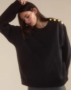 Best Cynthia Rowley Button Up Sweatshirt BLACK