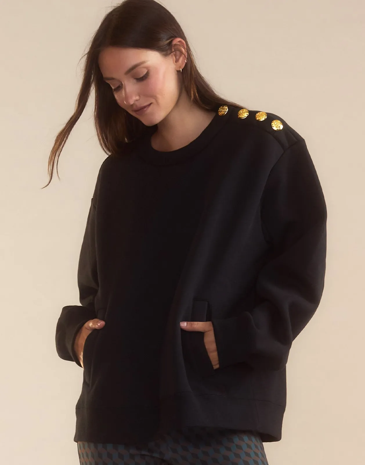 Best Cynthia Rowley Button Up Sweatshirt BLACK