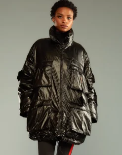 Discount Cynthia Rowley Cargo Pocket Puffer Coat BLACK
