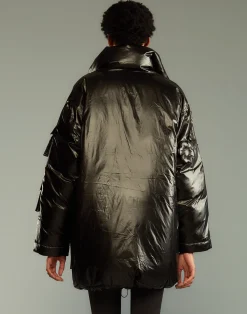 Discount Cynthia Rowley Cargo Pocket Puffer Coat BLACK