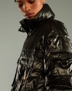 Discount Cynthia Rowley Cargo Pocket Puffer Coat BLACK