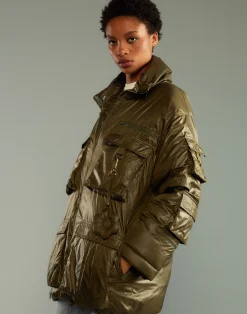 Sale Cynthia Rowley Cargo Pocket Puffer Coat GREEN