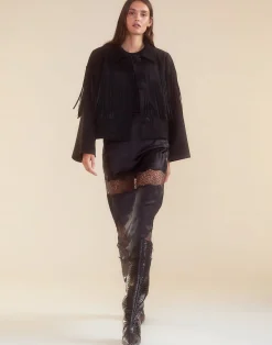 Best Cynthia Rowley Carrie Cropped Fringe Suede Jacket BLACK