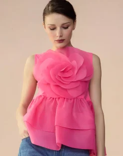 Online Cynthia Rowley Chloe Organza Flower Top HTPNK