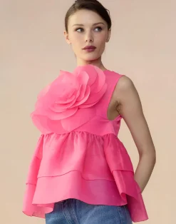 Online Cynthia Rowley Chloe Organza Flower Top HTPNK