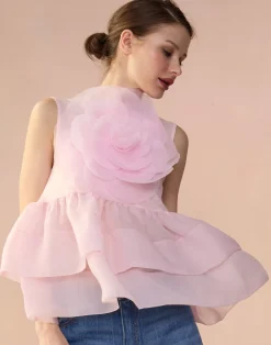 Sale Cynthia Rowley Chloe Organza Flower Top PINK