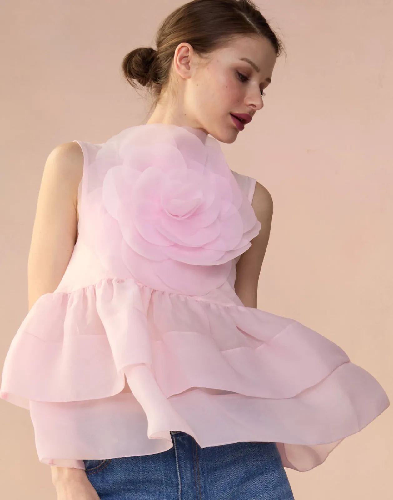 Sale Cynthia Rowley Chloe Organza Flower Top PINK