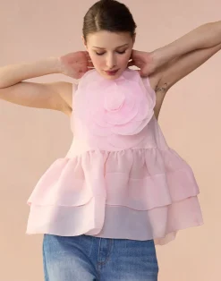 Sale Cynthia Rowley Chloe Organza Flower Top PINK