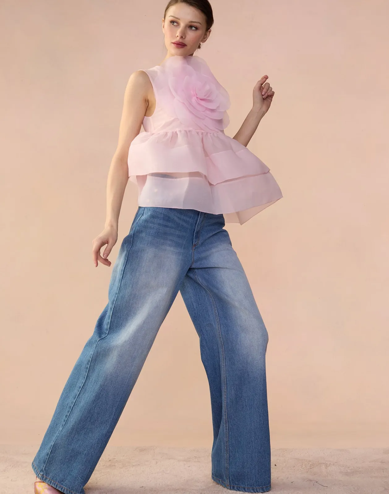 Sale Cynthia Rowley Chloe Organza Flower Top PINK