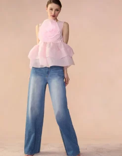 Sale Cynthia Rowley Chloe Organza Flower Top PINK