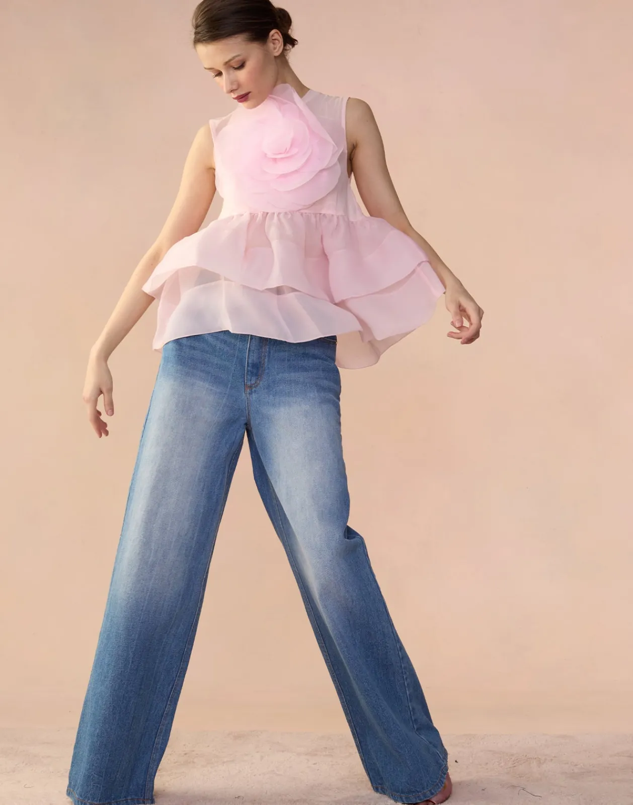 Sale Cynthia Rowley Chloe Organza Flower Top PINK