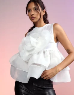 Hot Cynthia Rowley Chloe Organza Flower Top White