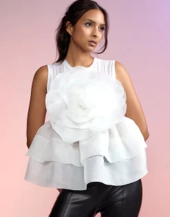 Hot Cynthia Rowley Chloe Organza Flower Top White