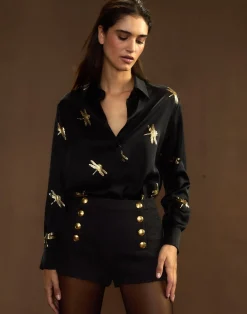 Online Cynthia Rowley Collectible Silk Shirt BLKGLD