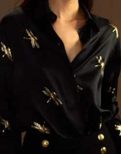 Online Cynthia Rowley Collectible Silk Shirt BLKGLD