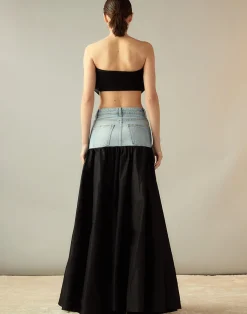 Online Cynthia Rowley Denim Taffeta Skirt BLACK
