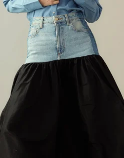 Online Cynthia Rowley Denim Taffeta Skirt BLACK
