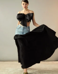 Online Cynthia Rowley Denim Taffeta Skirt BLACK