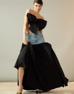 Online Cynthia Rowley Denim Taffeta Skirt BLACK