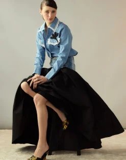 Online Cynthia Rowley Denim Taffeta Skirt BLACK