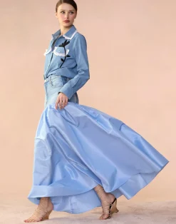 Clearance Cynthia Rowley Denim Taffeta Skirt BLUE