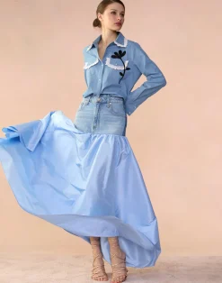 Clearance Cynthia Rowley Denim Taffeta Skirt BLUE