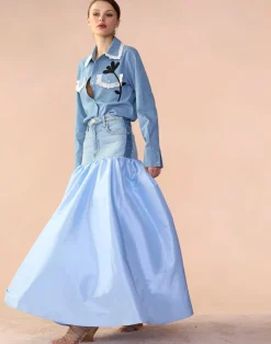 Clearance Cynthia Rowley Denim Taffeta Skirt BLUE