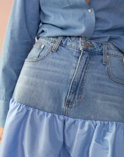 Clearance Cynthia Rowley Denim Taffeta Skirt BLUE