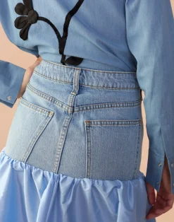 Clearance Cynthia Rowley Denim Taffeta Skirt BLUE