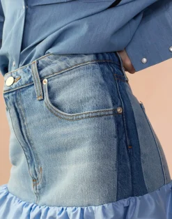 Clearance Cynthia Rowley Denim Taffeta Skirt BLUE