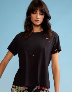 Online Cynthia Rowley Distressed Tee BLACK