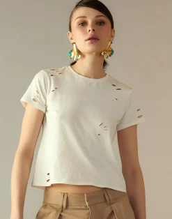 Best Cynthia Rowley Distressed Tee White