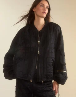 Hot Cynthia Rowley Downtown Quilted Bomber Jacket BLACK