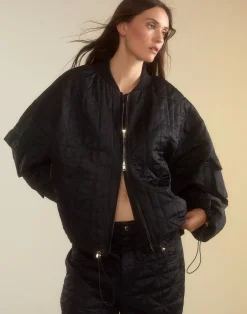 Hot Cynthia Rowley Downtown Quilted Bomber Jacket BLACK