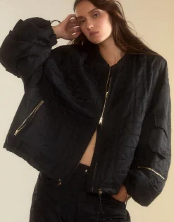 Hot Cynthia Rowley Downtown Quilted Bomber Jacket BLACK