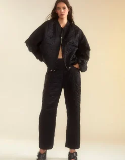 Hot Cynthia Rowley Downtown Quilted Bomber Jacket BLACK