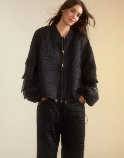 Hot Cynthia Rowley Downtown Quilted Bomber Jacket BLACK
