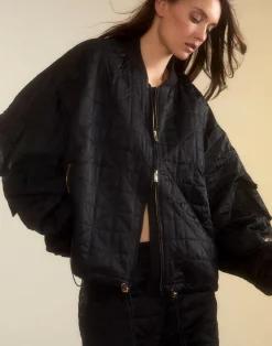 Hot Cynthia Rowley Downtown Quilted Bomber Jacket BLACK