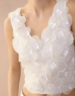 Clearance Cynthia Rowley Elle Embellished Hearts Top White