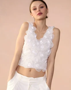 Clearance Cynthia Rowley Elle Embellished Hearts Top White