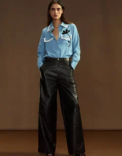 Best Cynthia Rowley Embossed Leather Pants BLACK