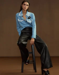 Best Cynthia Rowley Embossed Leather Pants BLACK