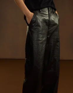 Best Cynthia Rowley Embossed Leather Pants BLACK