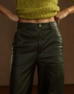 Clearance Cynthia Rowley Embossed Leather Pants DRKGR