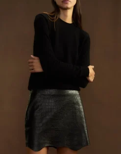 Fashion Cynthia Rowley Embossed Leather Skirt BLACK