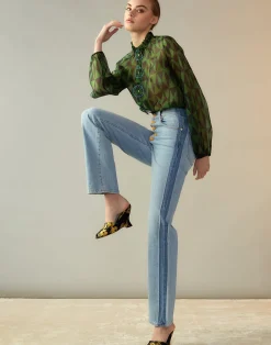 Outlet Cynthia Rowley Evergreen Silk Organza Shirt BLKGRN