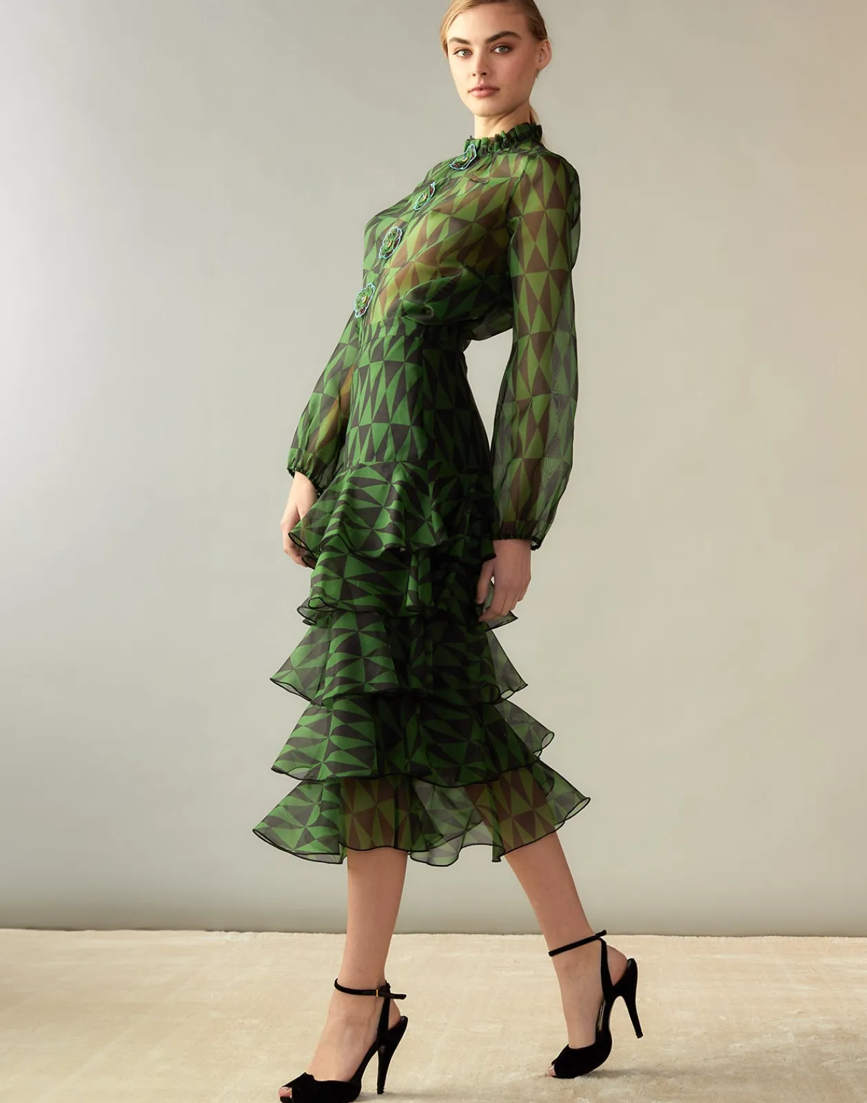 Fashion Cynthia Rowley Evergreen Silk Organza Skirt BLKGRN