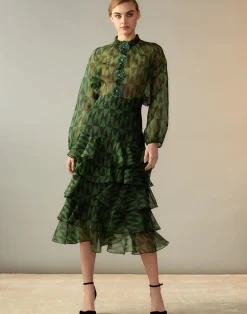 Fashion Cynthia Rowley Evergreen Silk Organza Skirt BLKGRN