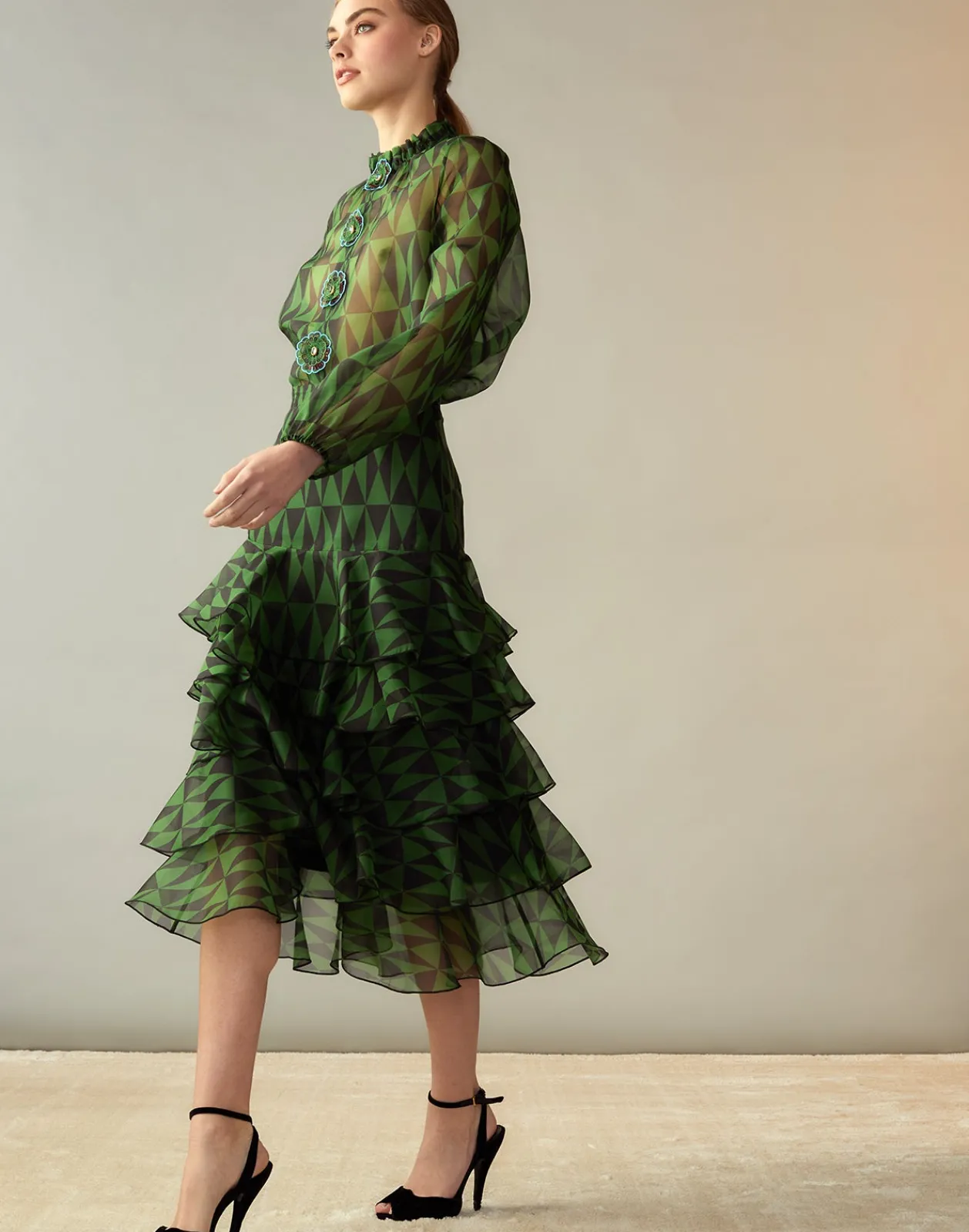 Fashion Cynthia Rowley Evergreen Silk Organza Skirt BLKGRN
